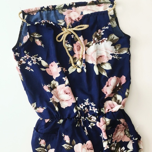 Blue, White, Pink Floral Romper - Picture 3 of 5